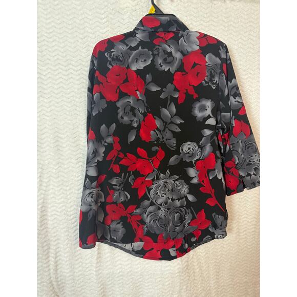 Kim Rogers Button down red black, and gray blouse size 18W - Picture 3 of 5
